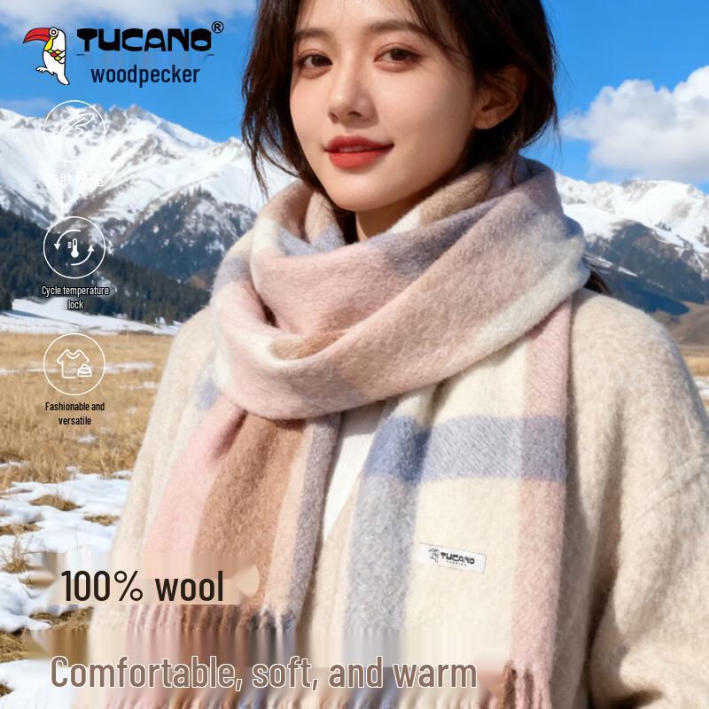TUCANO Women's 100% Pure Wool Plaid Scarf
