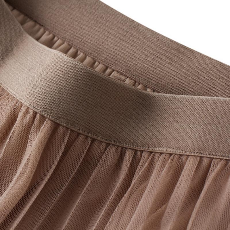 Корейская версия юбки-сетки с кружевной вставкой на высокой талии, женская плиссированная юбка А-силуэта средней длины