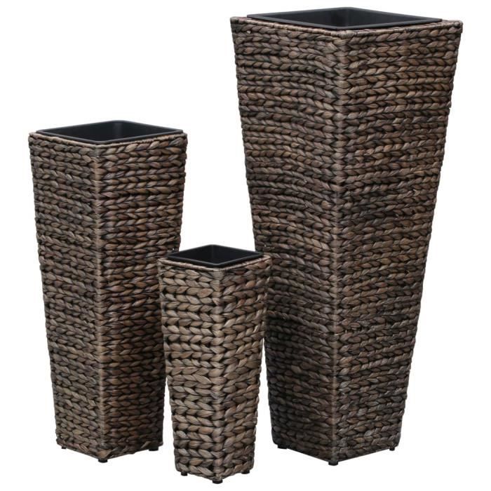 Planters - vidaXL - 3 Pcs - Water Hyacinth - Dark Brown - Indoor