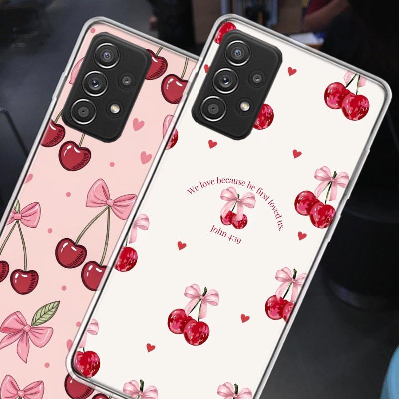 Чехол-бантик с вишней для Samsung A54 A57 A37 A17 A14 A15 A12 A24 A34 A55 A35 A25 A52S A07 A05S A04S A22 A32 A72 Galaxy Note 20