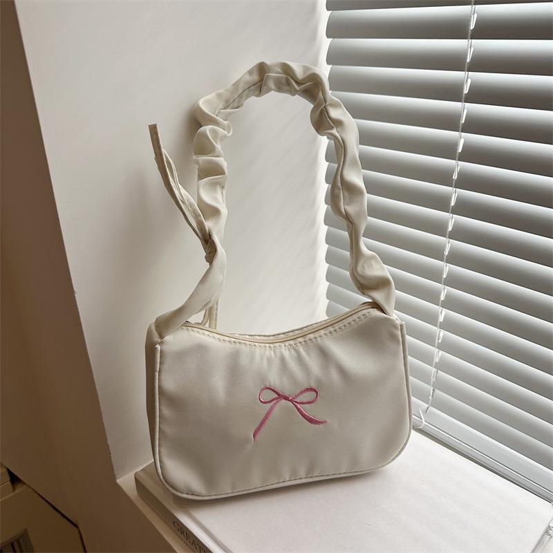 Летняя новая модная плиссированная сумка-тоут, повседневная популярная вышивка, бант, на плечо, подмышку, женская