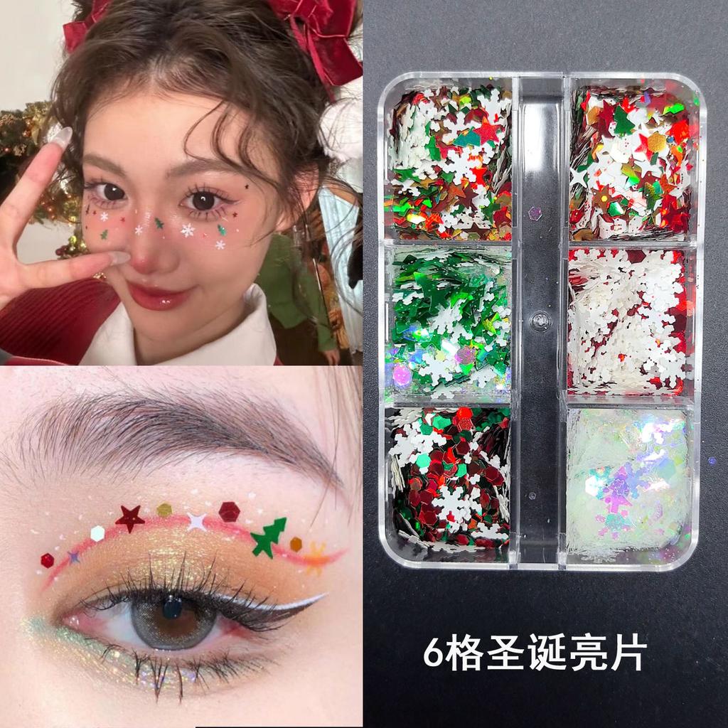 Рождественский макияж патч Рождественский нейл-арт Блестящие блестки Макияж лицо Белая снежинка Сценический орнамент Блестящий