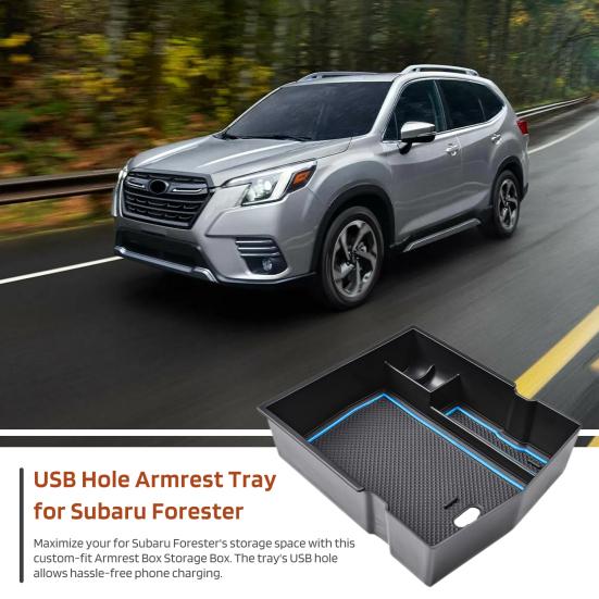 Лоток для хранения ящика в подлокотнике для Subaru Forester 2024-2019 Съемные накладки с отверстием USB Простая установка Внутренний органайзер для легкого доступа к скрытому хранению