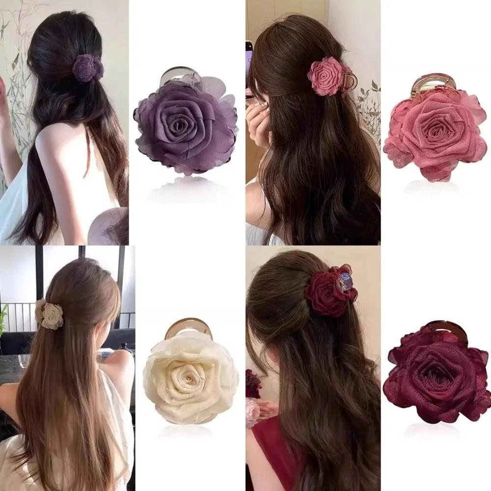 Double-Sided Hair Claw Rose Flower Floral Hairpin Sweet Hair Clip Hair Accessories
