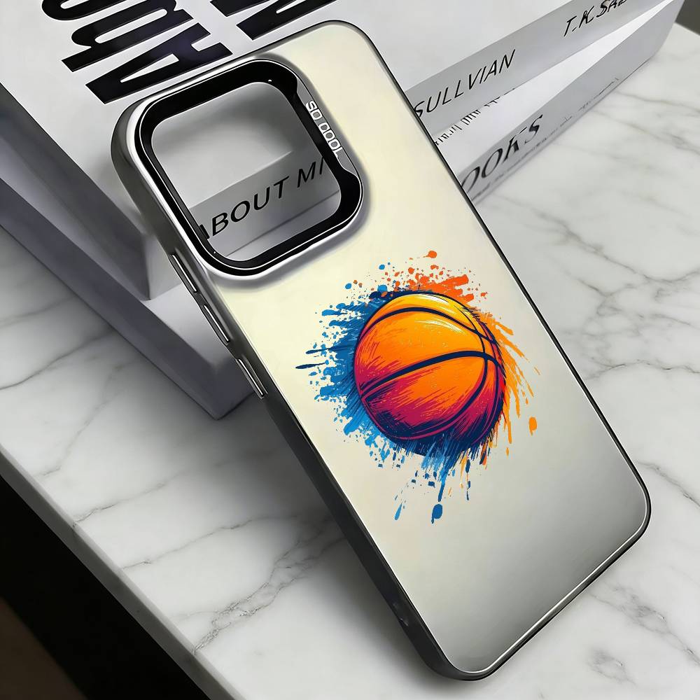 Баскетбольный расписной чехол для телефона для iPhone 17, 16, 15, 14, 13, 12, 11 Plus, Pro Max, XS, Цветная посеребренная внутренняя крышка