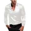 Men Burgundy Silky Satin Long Sleeve Casual Business Work Shirt