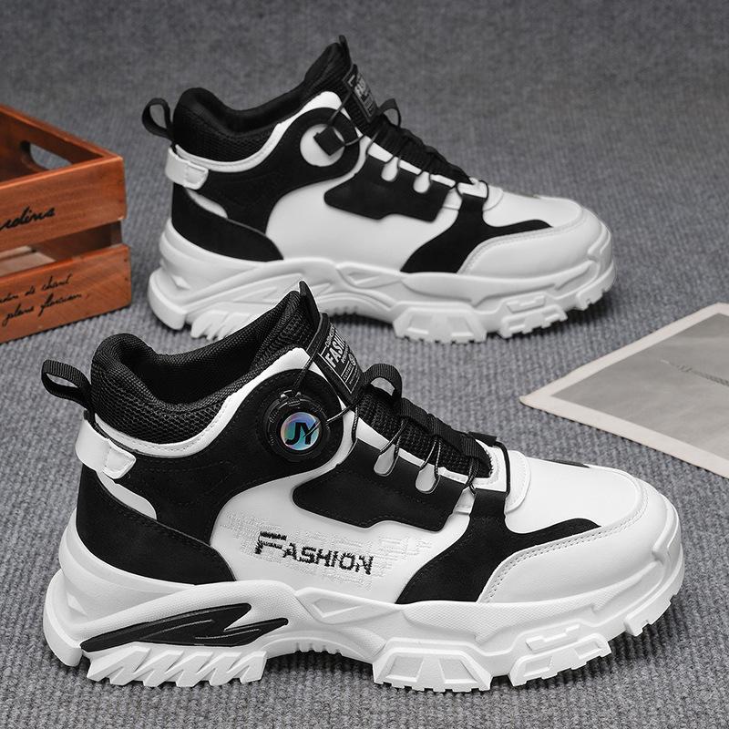 High-top men's shoes autumn new rotating button sports shoes men's trend versatile thick soles increase height casual