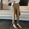 Женские брюки-сигареты с высокой талией и матовым блеском — тонкие, свободные, облегающие, на весну и лето.