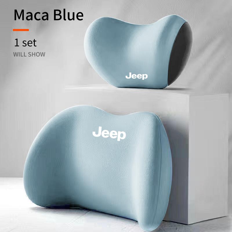 FJN1 Car 3D Headrest Lumbar Support Leather Neck Pillow Waist Cushion For Jeep Grand Cherokee Compass Patriot Renegade Wrangler Liber