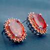 Fashion Silver Color Natural Oval Earrings For Women Luxury Orange Sapphire Zircon Stud Earrings Female Wedding Anniversary Gift
