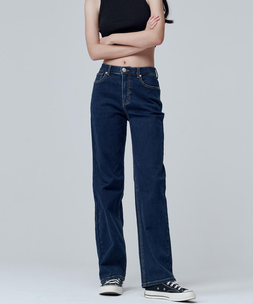MALOUPE 9101 Brushed High-Rise Wide Denim Pants (Dark Indigo)
