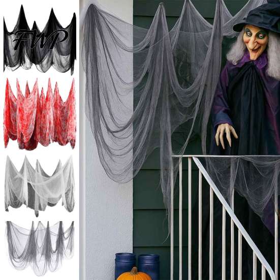 Horror Scene Setting Halloween Coarse Mesh Gauze Fabric, Polyester Cotton Decor for Haunted Outdoor Fence Decoration House, Spooky DIY Decoration,