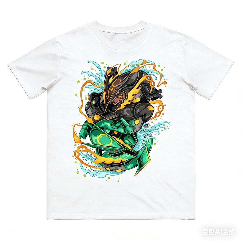 Rayquaza Printed Pure Cotton T-shirt for Men and Women Spring/Summer Collection Fashion Short Sleeved Shirt