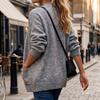 Women S Loose Knit Cardigan Gray Long Sleeve Sweater Coat Fashion Versatile