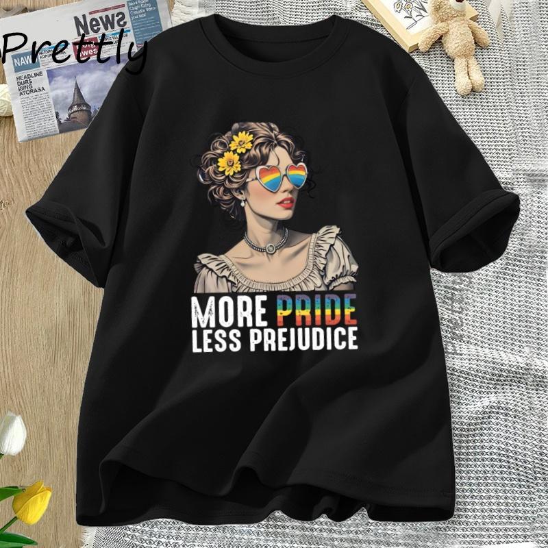 More Pride Less Prejudice T Shirt LGBTQ TShirt Pride Month LGBTQ Tshirt Casual Cotton Short Sleeve Round Neck Women Clothes