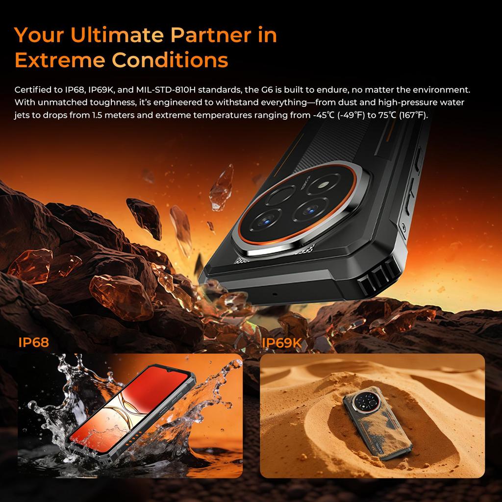 Oukitel Мобильный телефон G6 16 ГБ + 64 ГБ Дисплей 6,52" 64 МП 10600 мАч Android 16 Смартфон