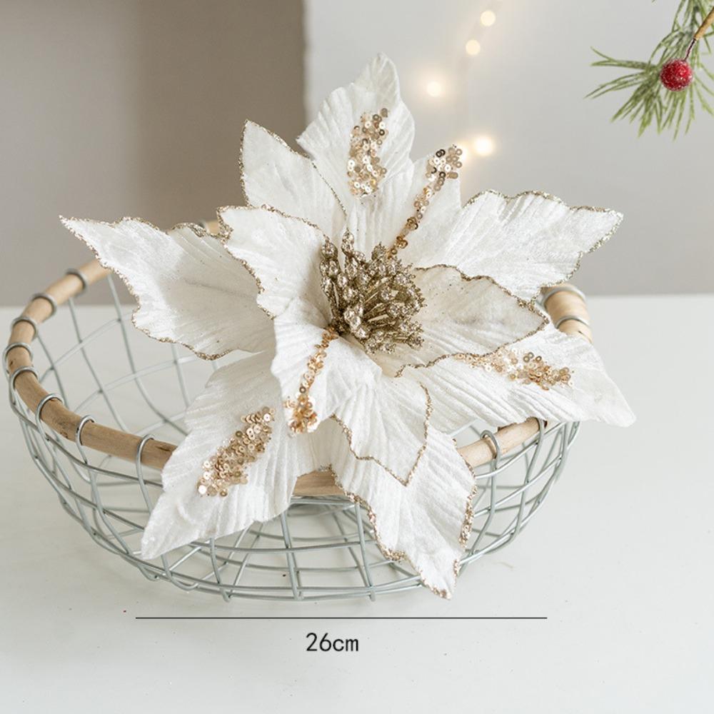 Fabric Plastic Fake Flower 26cm Christmas Decor New Xmas Tree Decorations  New Year