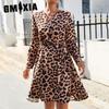 Women's Fashion Autumn Winter Leopard Print Long Sleeve V-Neck Casual Dresses