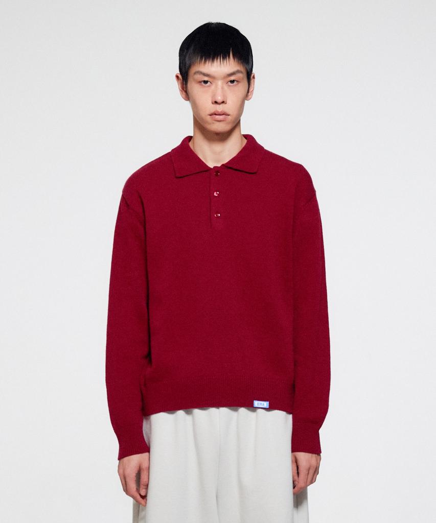 ERA Men Wool Blend Polo Sweater - Deep Burgundy