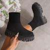 Plus-size Fly-knit Stretch Athleisure Boots for Women 2025 Autumn New One-legged Sock Boots for Women