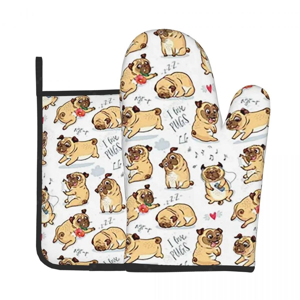 Puppy Dog Heat Resistant Oven Mitts and Pot Holders Sets Oven Gloves for BBQ Cooking Baking Grilling