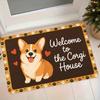 1pc Welcome To The Corgi House Cartoon Corgi Plush Mat Entrance Door Mat Non-Slip Dust-Trapping Foot Mat Home Bedroom Door Absorbent Scuffing Carpet