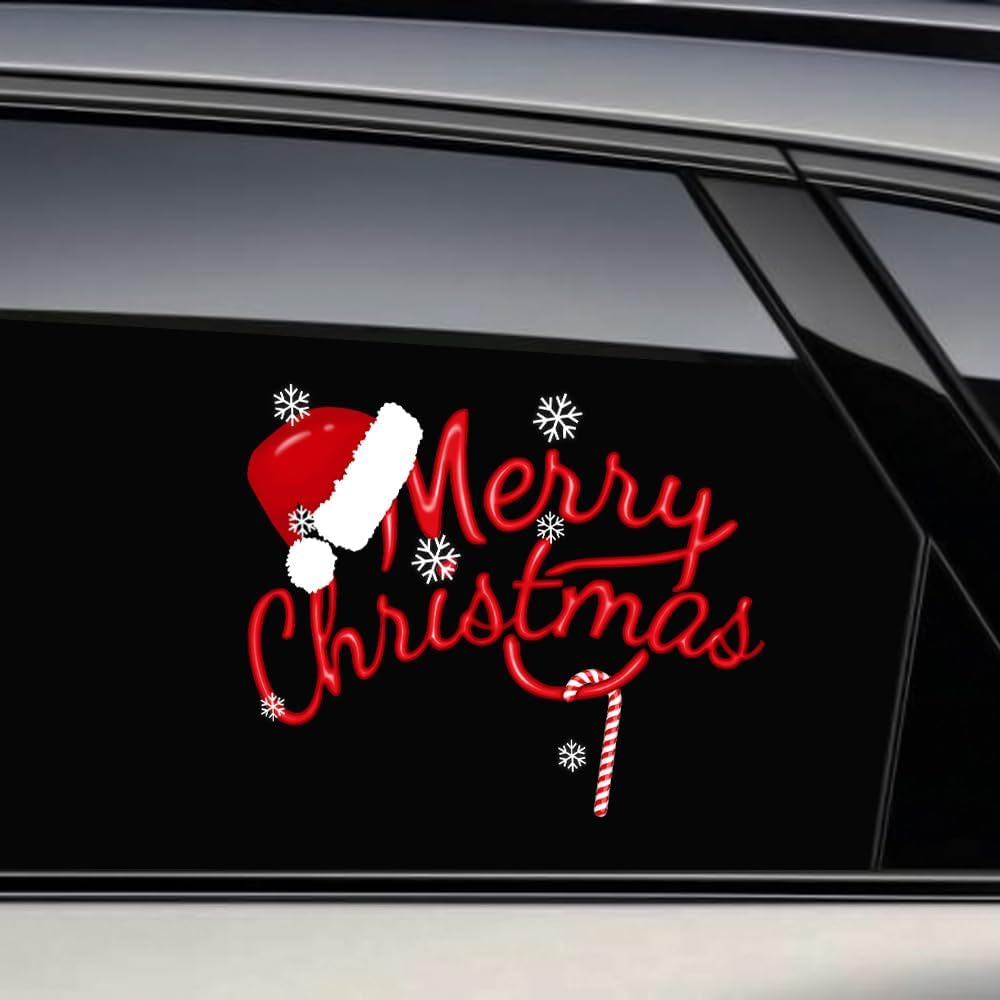 Merry Christmas Winter Decals, Car Stickers, Holiday Wall Window Clings, Decorations Accessories (Hat Merry Christmas)