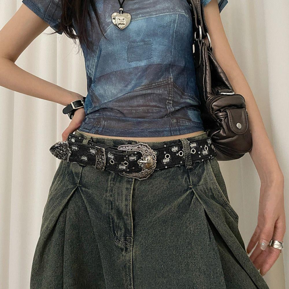 Ремни с металлической пряжкой в стиле Y2k, корейский стиль, винтажный широкий ремень, модный ретро джинсовый ремень, женский
