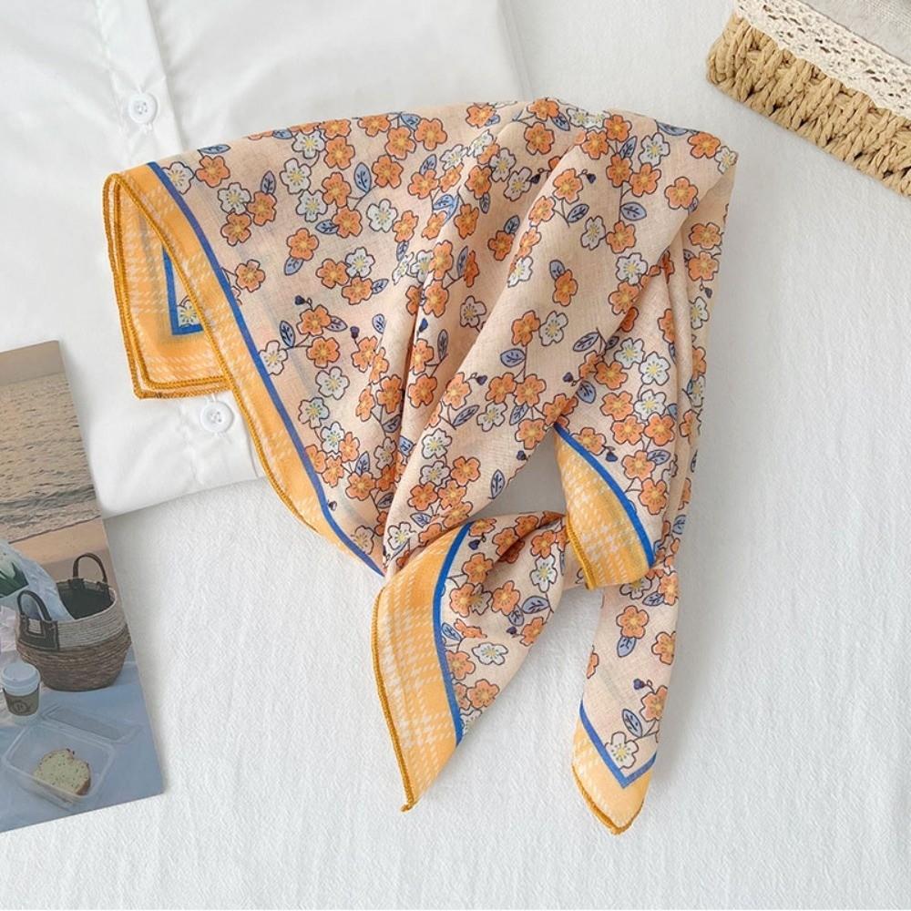 Square Cotton Linen Square Scarf Pastoral Style Scarf Hair Band Headband Floral Kerchief Women