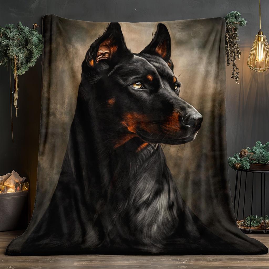 Doberman Dog Portrait Fleece Blanket Soft Flannel Throw Pet Lover Gift Home Decor Art Print For Dog Owners Bedroom Living Room