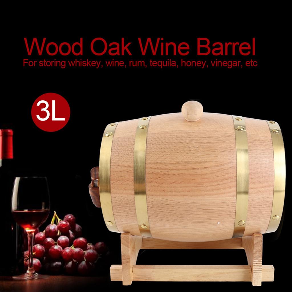 3L Vintage Wood Oak Timber Wine Barrel Dispenser for Whiskey Bourbon Tequila