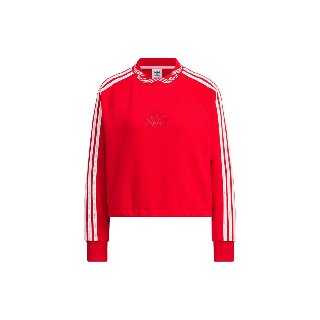 Adidas Originals X Feifei Ruan FW23, новогодний классический свитшот с круглым вырезом в три полоски, женские топы, красный IX4228