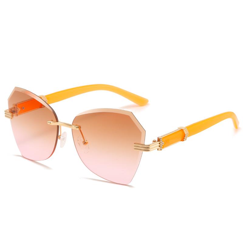 Весенние безободковые женские солнцезащитные очки с отделкой, модные солнцезащитные очки, многоугольные очки женские