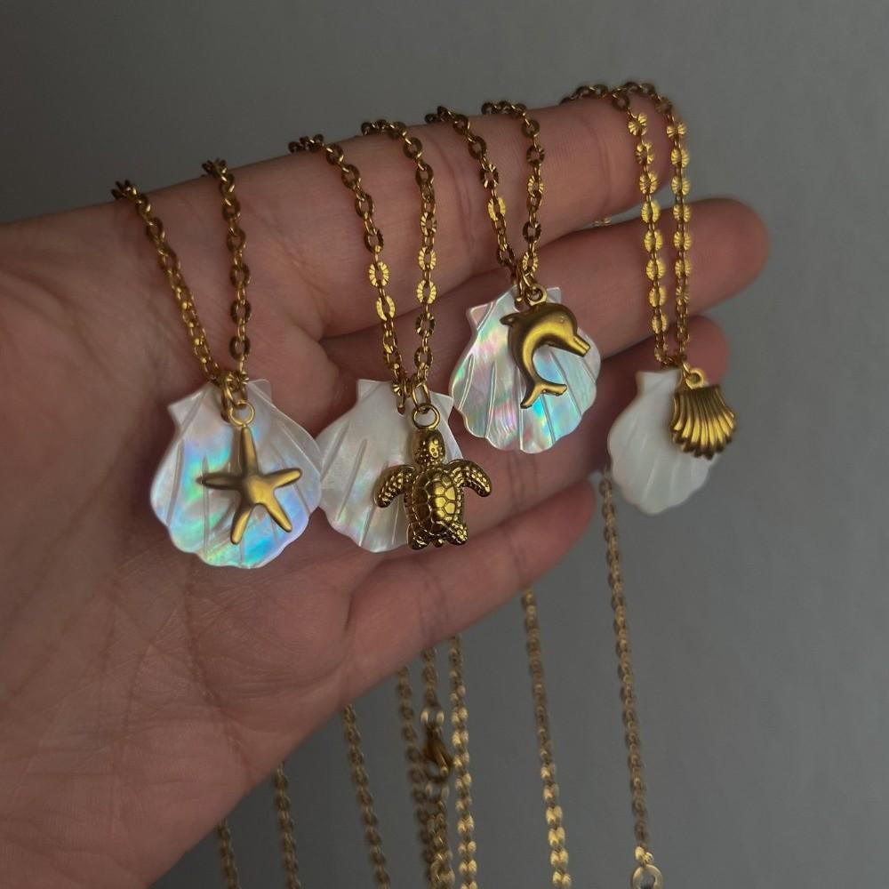 Fashion Shell Necklace Boho Style Sea Turtle Beach Choker Starfish Pendant Necklace  Vacation