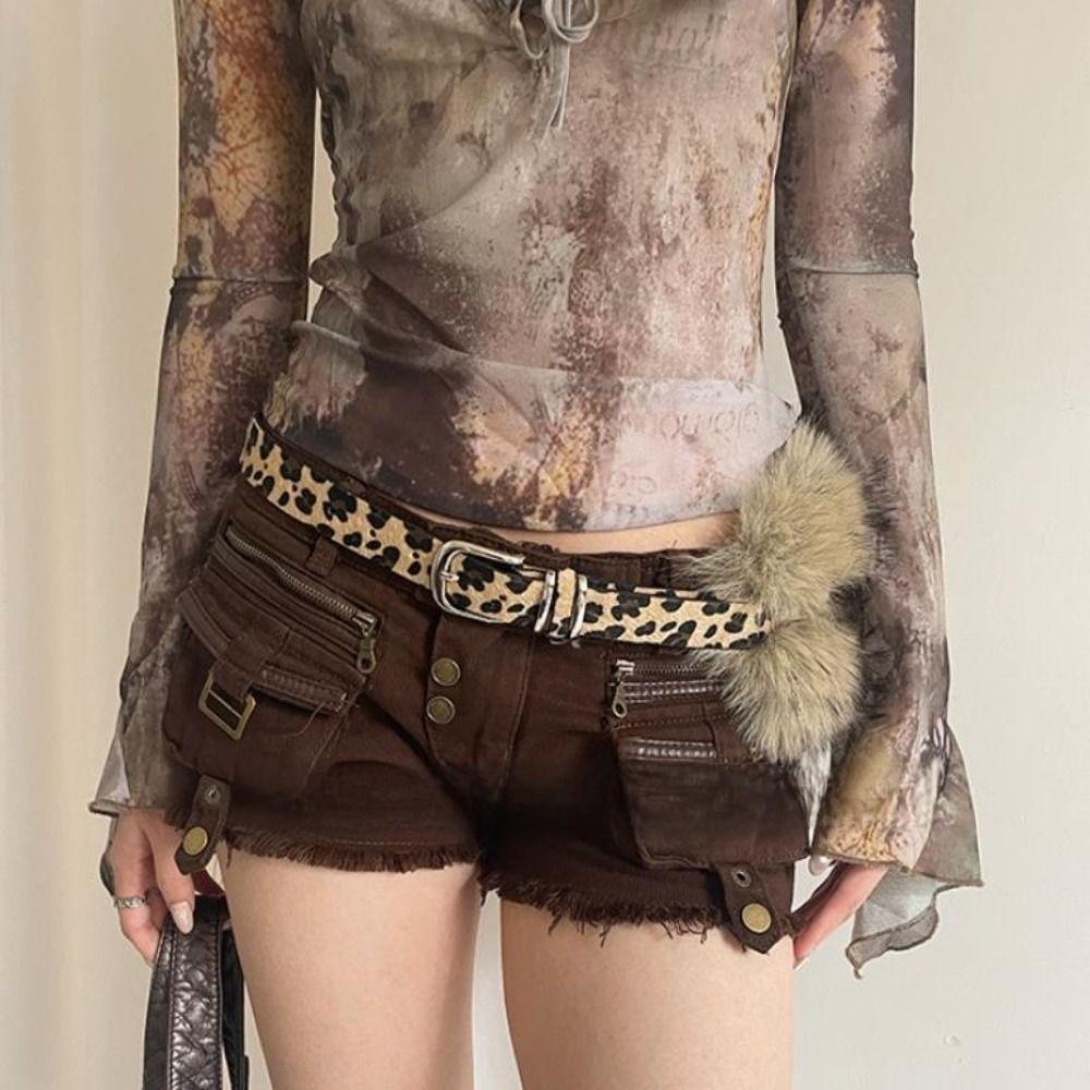 Faux Fur PU Leather Belt Leopard Y2K Waist Belt Sexy Vintage Waistband  Waist Accessory