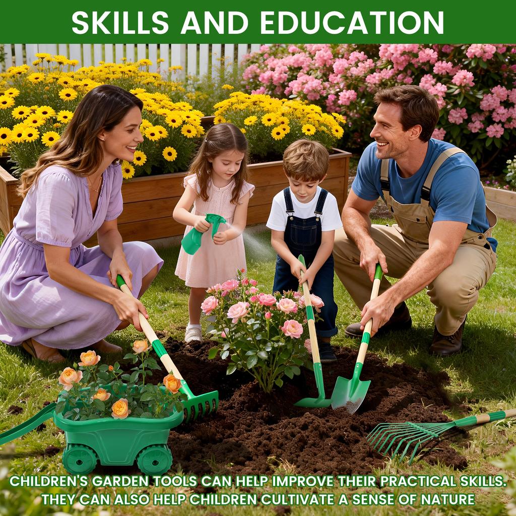 6/7Pcs Kids Gardening Tools Set Metal Rustproof Gardening Planting Tools with Wood Handle Educational Toddler Outdoor Garden Toy