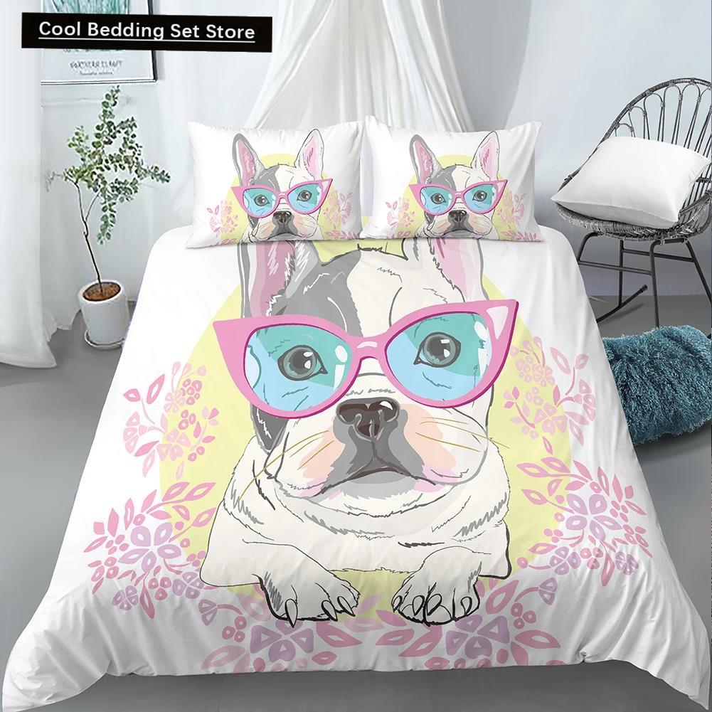 Мультяшный мопс King Queen Double Full Duvet Cover Lovely Ping Pet Animal Bed Set Cover Yellow Polyester Bed Cover