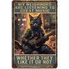 Vintage Funny Cat Guitar Metal Sign - Rock Music Wall Decor for Farm Garden Garage - "My Neighbors Are Listening To Great Music"