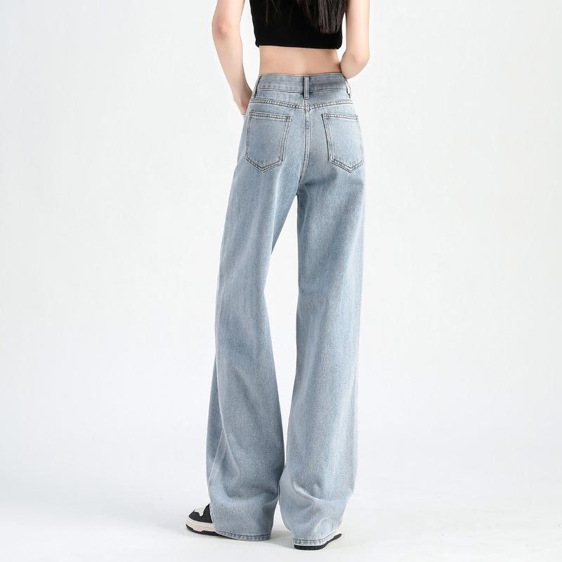 Light Blue Wide Leg Jeans Women Spring Summer Thin Loose High Waist Flowy Straight Long Pants