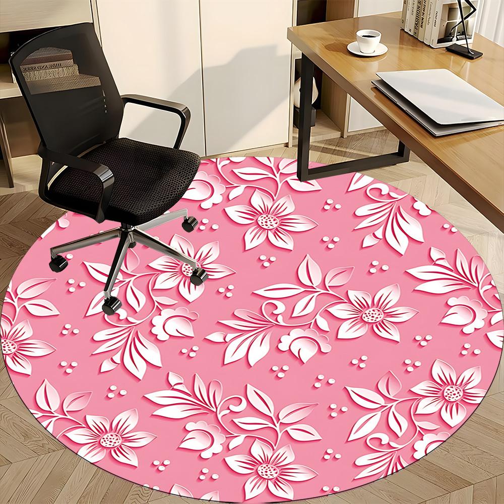 1pc Floral Pattern Chair Carpet for Office Non-Slip, Machine Washable Rug for Office, Room - Polyester, Machine Made yy251029196