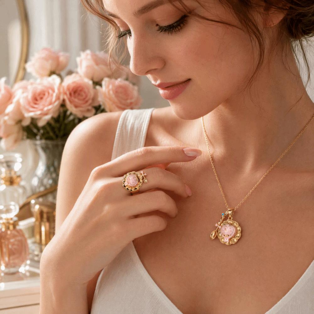 Delicate Craftsmanship Jewelry Set Fine Zinc Zinc Alloy Drip Oil Necklace Necklace Ring Gift Giving