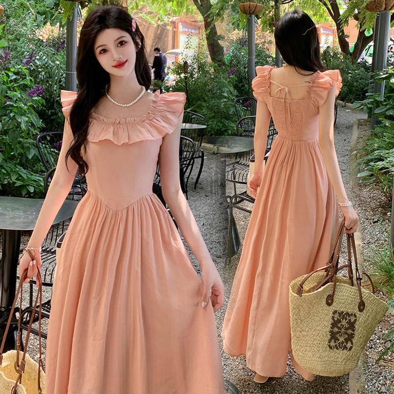 Милое и элегантное длинное шифоновое платье с краем в виде листьев лотоса для женщин больших размеров летом