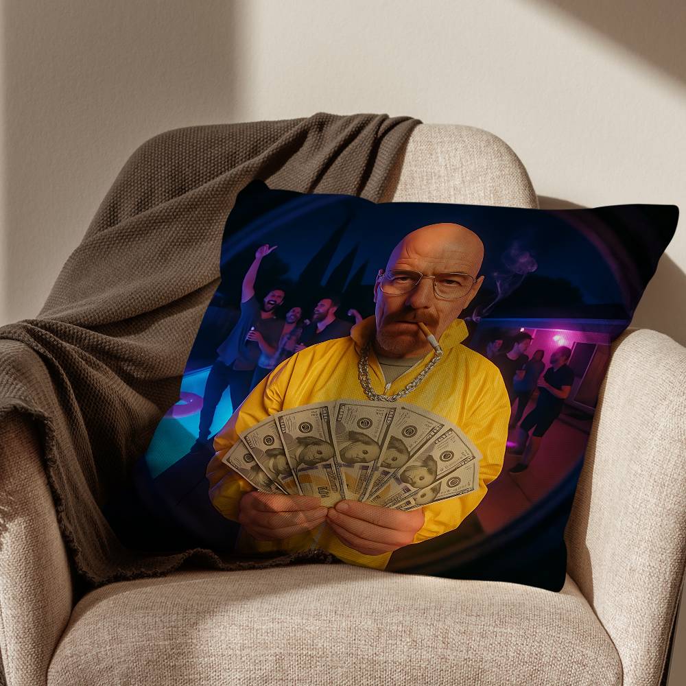 cool Walter White Breaking Bad Pillow Case Square DoubleSided Printing Short Plush Sofa Cushion Cover Bedroom Bedside Pillow