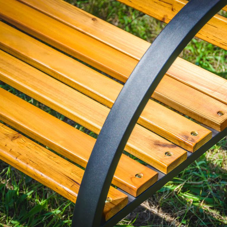 Wooden garden bench, cemetery bench, metal park bench with backrest, large