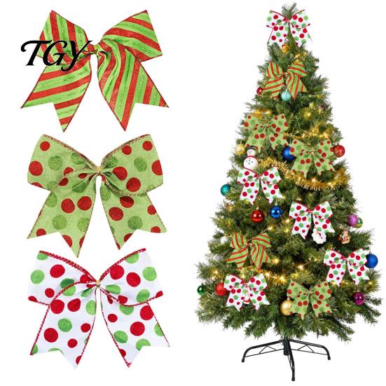 Reusable Seasonal Party Supplies 2Pcs Christmas Polka Dot Bow Decor, European Style Ribbon Ornament for Tree Topper Decorations Gift Box Wreath,