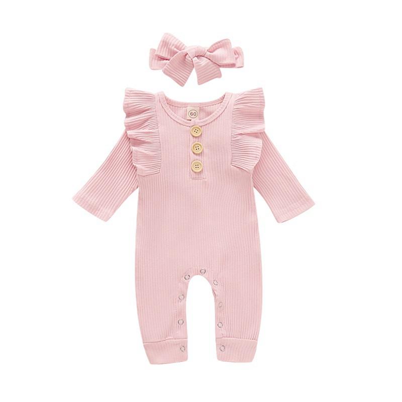 Infant Girls Solid Color Baby Girl Knitted Romper Jumpsuit Footed Onesie