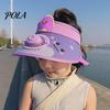 Children Cooling Beach Hat Cartoon Kids Sun Visor with USB Charging Fan UPF50+ Summer Curved for Outdoor Empty Top Wide Brim Sunhat Boys Girls