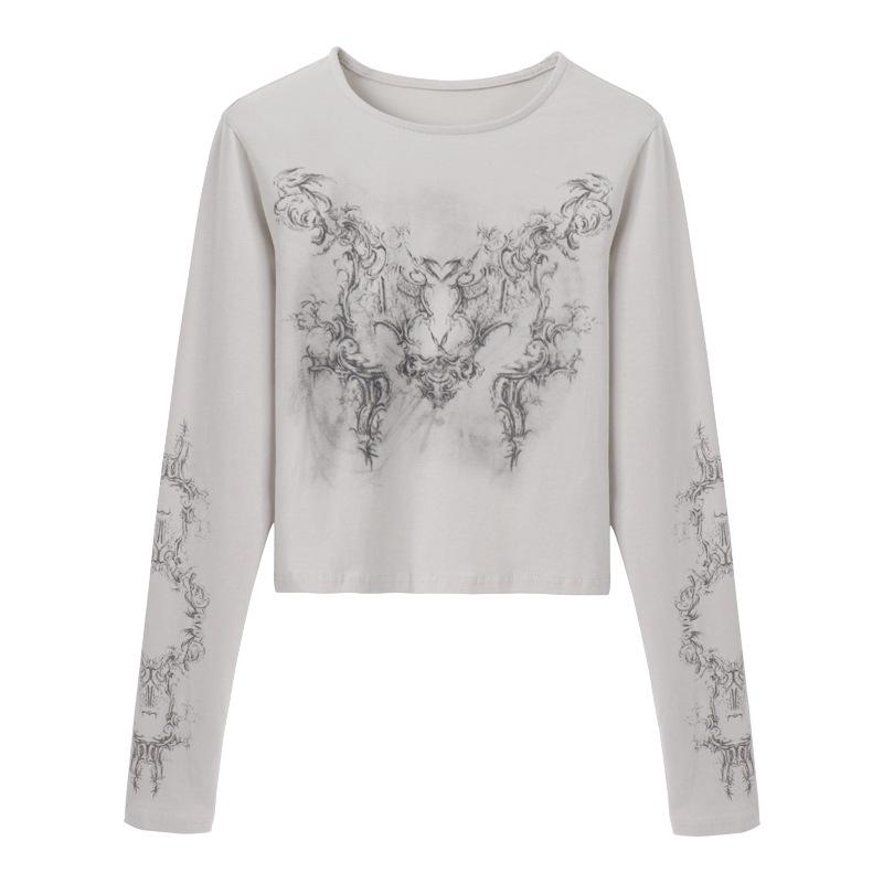 Хлопковая футболка с длинным рукавом с принтом - Дизайн приталенного кроя для начала осени