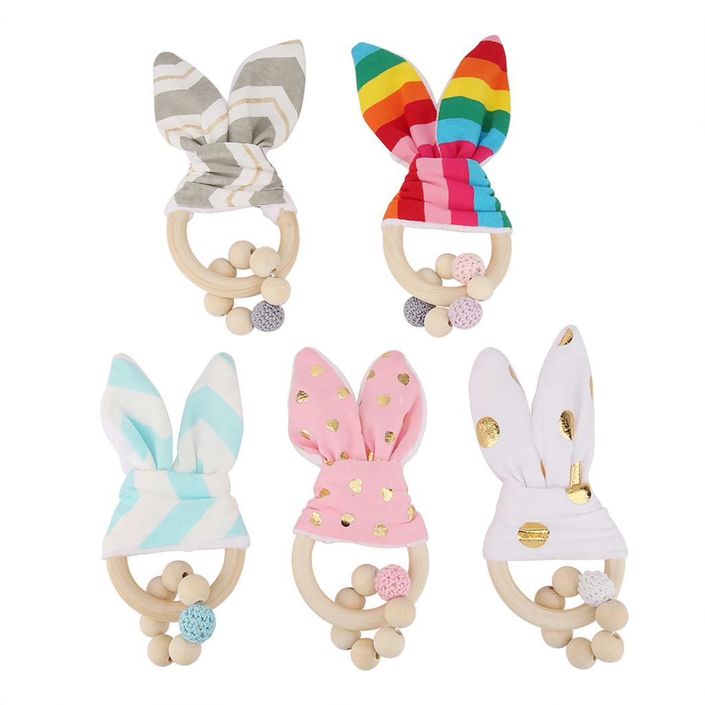 Wooden Handmade Colorful Beads with Rabbit Ear \'s Shape Hanging Decor for Baby