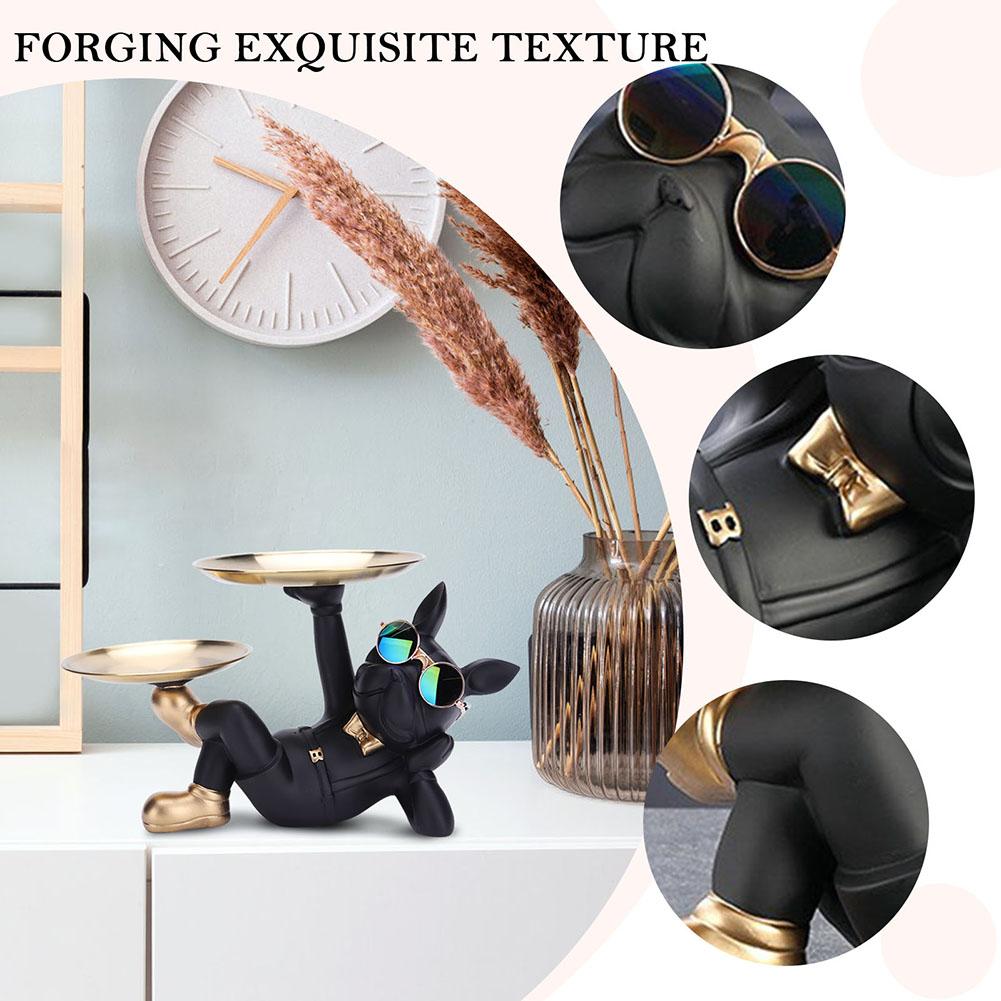 Смола Статуэтка Собаки Декор Креативный Милый с 2 Поддонами Скульптура Французского Бульдога Подарки на День Рождения Нескользящее Дно для Дома Офиса Кошелек